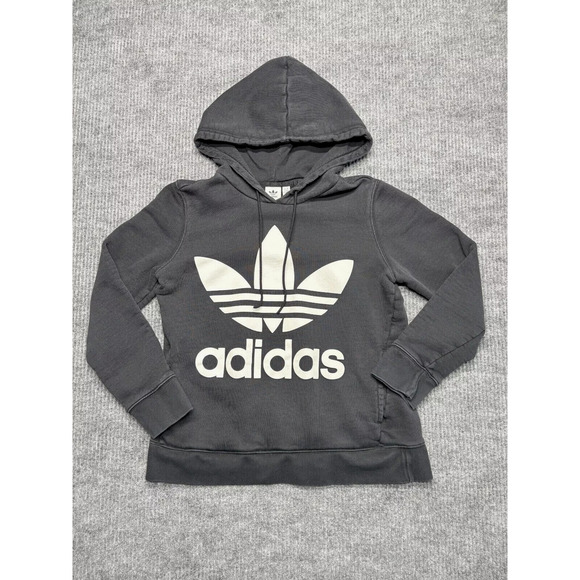 adidas Tops - Adidas Trefoil Pullover Hoodie Womens M Black Logo Long Sleeve Cotton Pockets